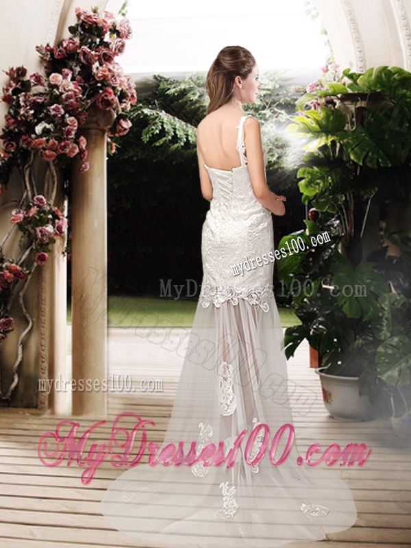 Perfect Column One Shoulder Wedding Dresses with Lace