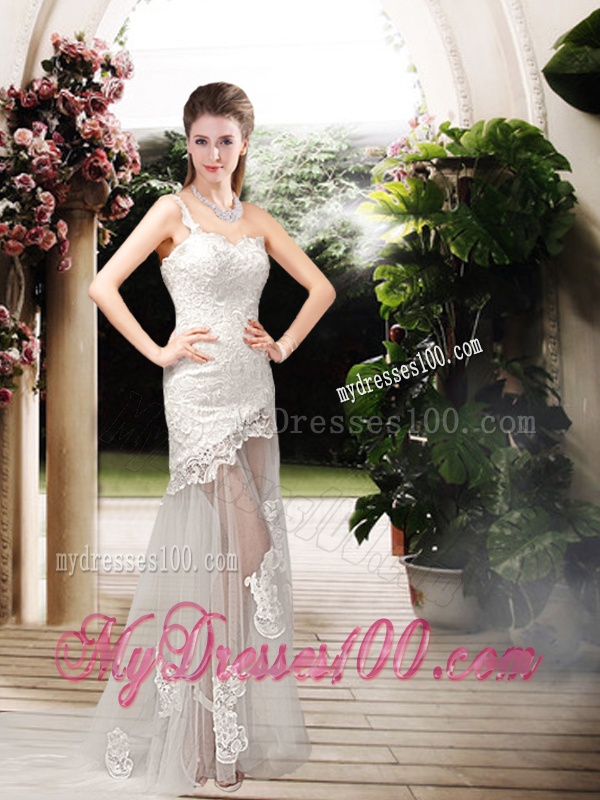 Perfect Column One Shoulder Wedding Dresses with Lace