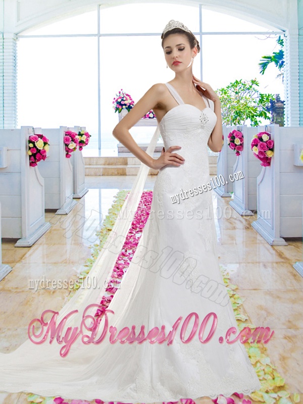 Perfect Straps Lace Up Wedding Dresses with Appliques