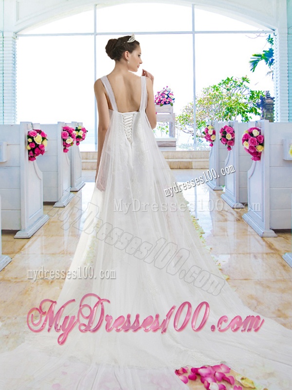 Perfect Straps Lace Up Wedding Dresses with Appliques