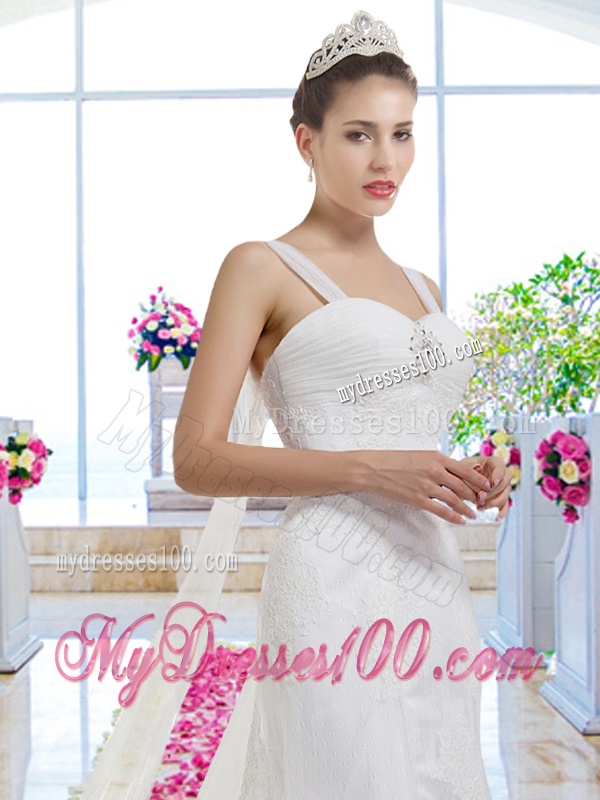 Perfect Straps Lace Up Wedding Dresses with Appliques
