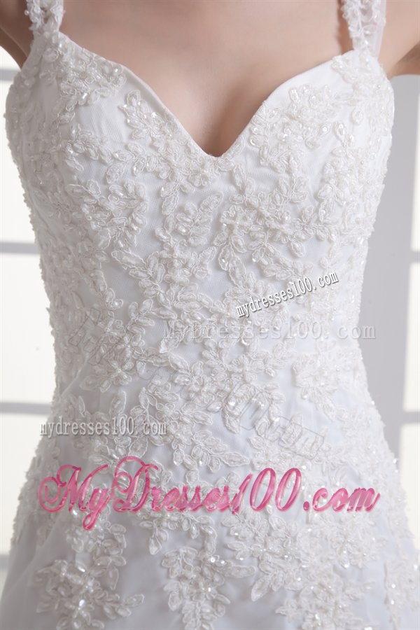 Popular Mermaid Straps Appliques Zipper Up Organza Wedding Dress with