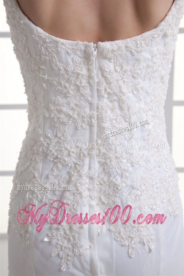 Popular Mermaid Straps Appliques Zipper Up Organza Wedding Dress with