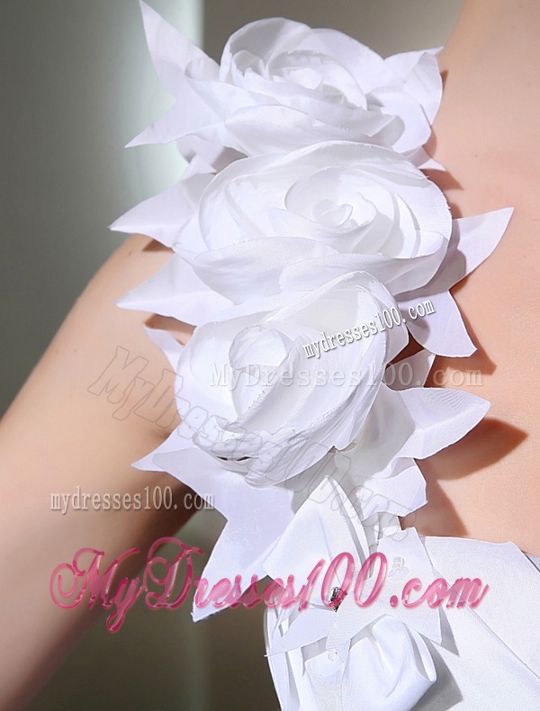 Popular Princses One Shoulder Ruching Fabric With Rolling Flower Wedding Dress