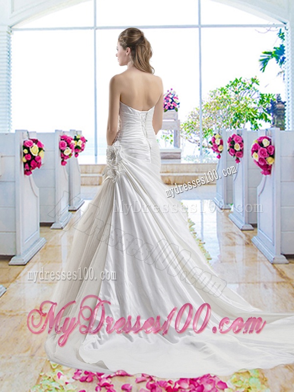 Romantic Mermaid One Shoulder Bridal Gowns with Court Train