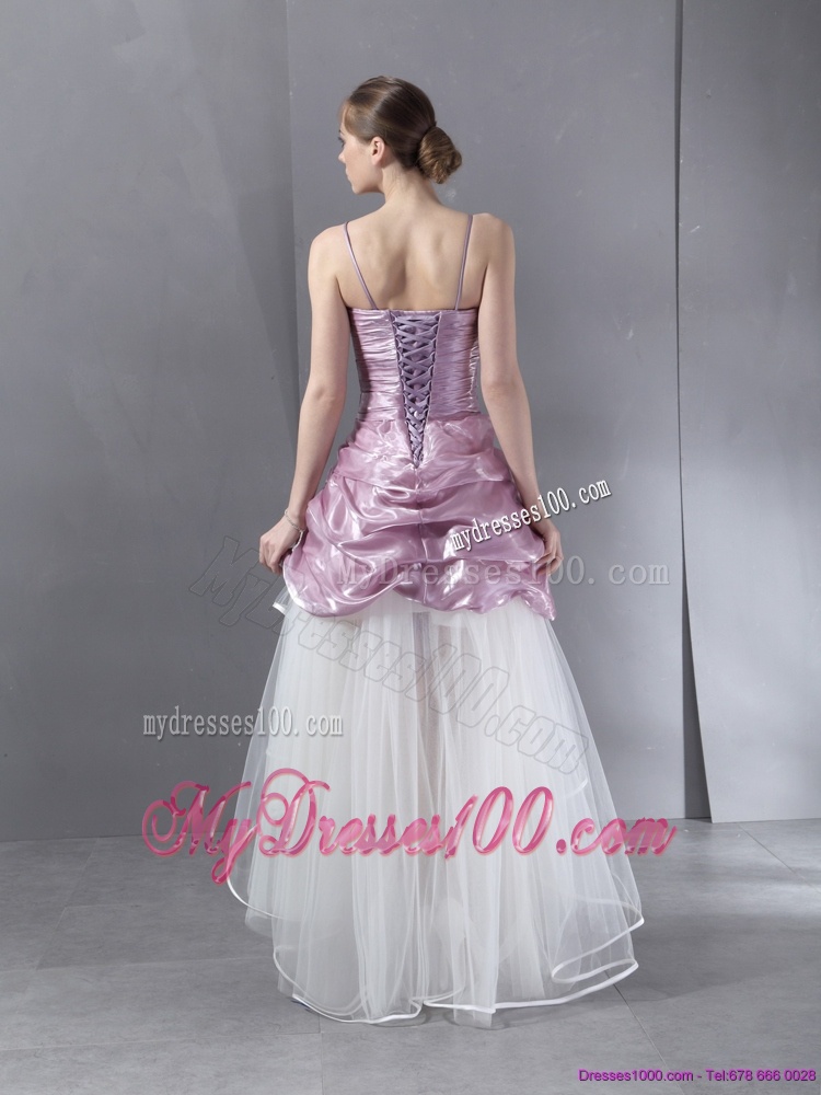 Ruched High Low Beaded Wedding Gowns in White and Lilac