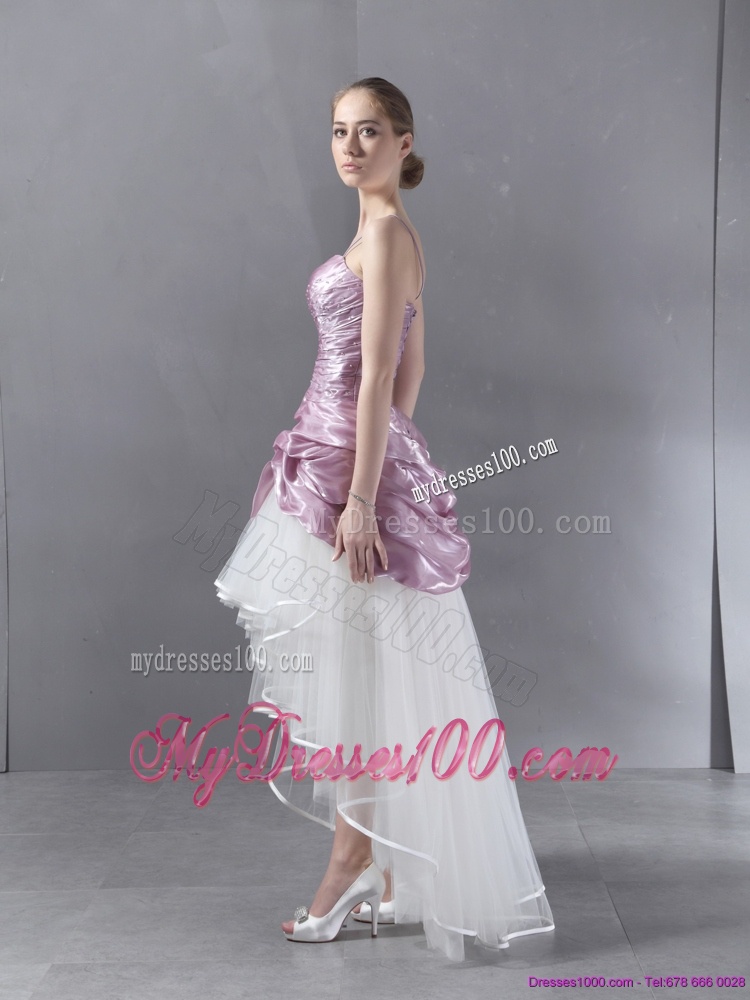Ruched High Low Beaded Wedding Gowns in White and Lilac