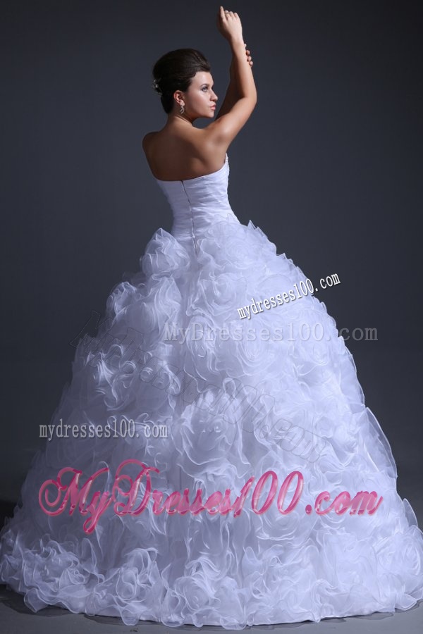 Sweetheart Ball Gown Beading and Rolling Flowers Wedding Dress