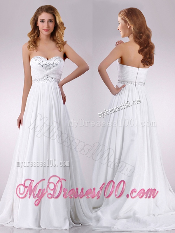 The Brand New Sweetheart Brush Train Beaded Wedding Dress in Chiffon