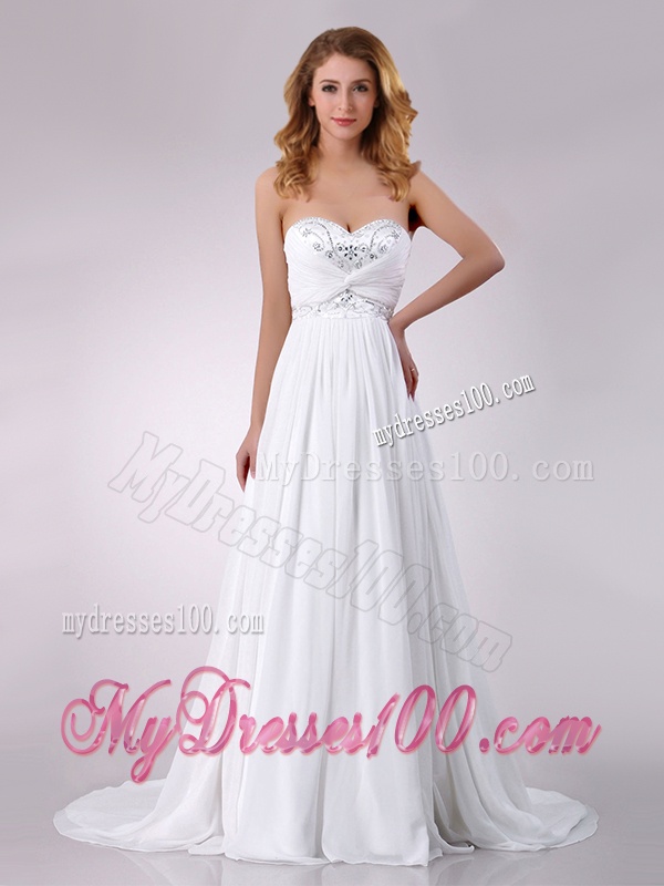 The Brand New Sweetheart Brush Train Beaded Wedding Dress in Chiffon