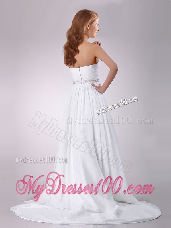 The Brand New Sweetheart Brush Train Beaded Wedding Dress in Chiffon