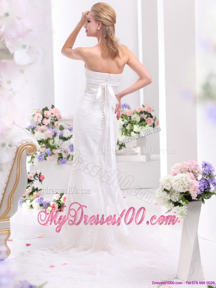 White Sweetheart Beading and Lace Wedding Dresses with Brush Train