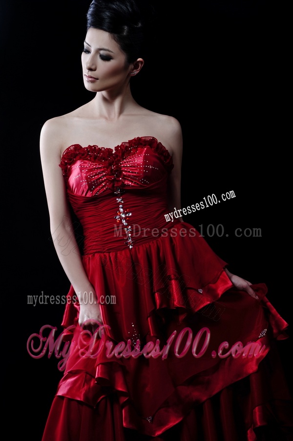 Wonderful Beading and Ruffled Layers Wine Red Wedding Dresses