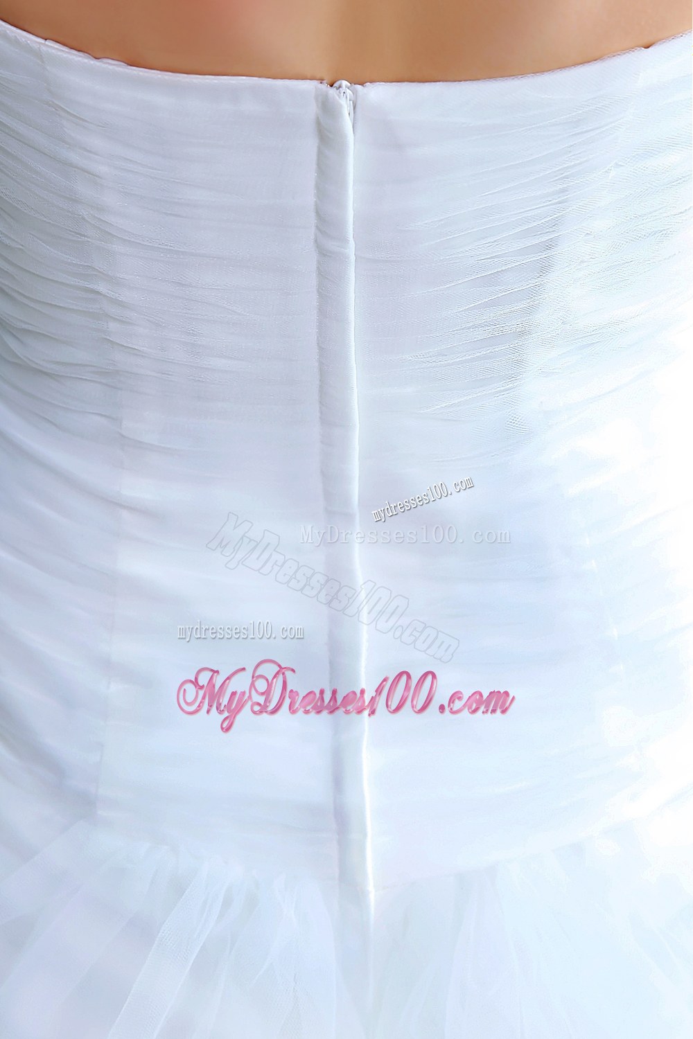 Pretty A-line Strapless Court Train Tulle Beading Wedding Dress