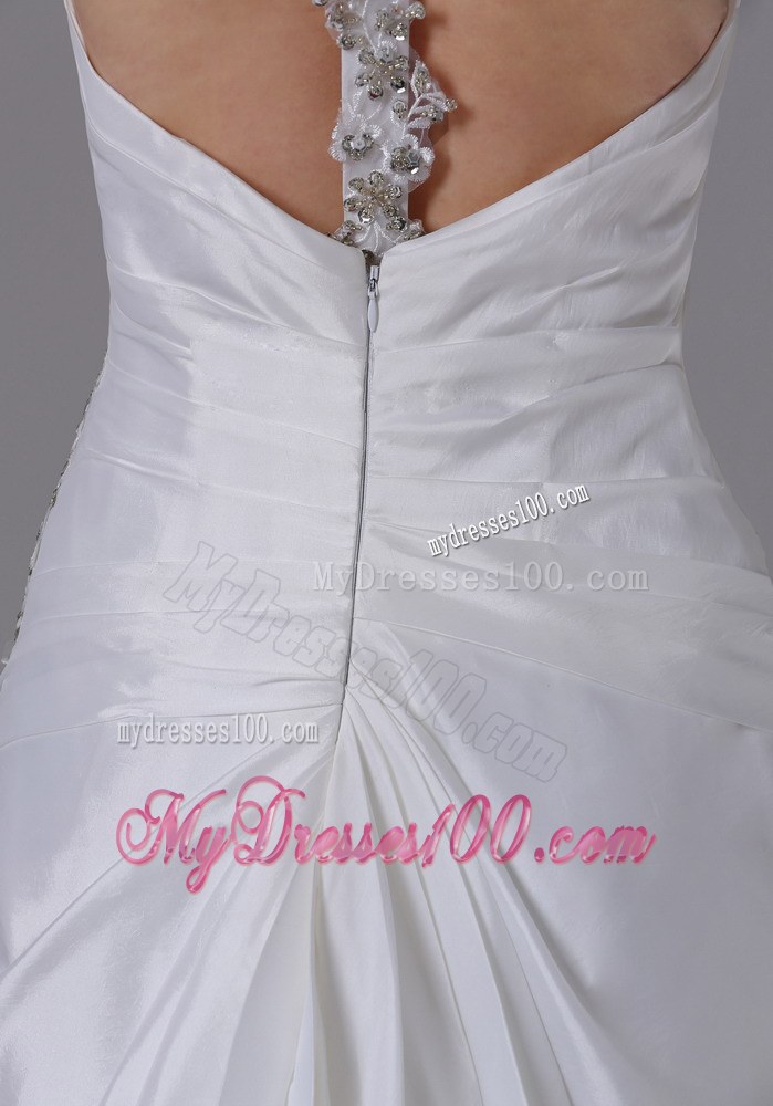 2013 Halter Ruched and Beaded Wedding Dresses with Brush Train