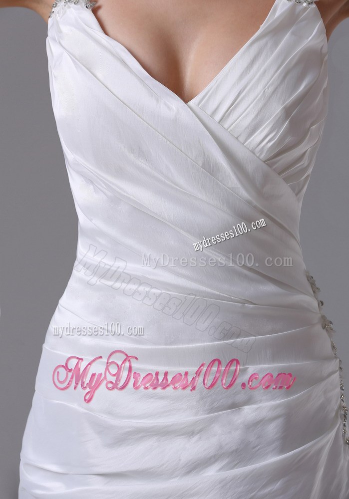 2013 Halter Ruched and Beaded Wedding Dresses with Brush Train