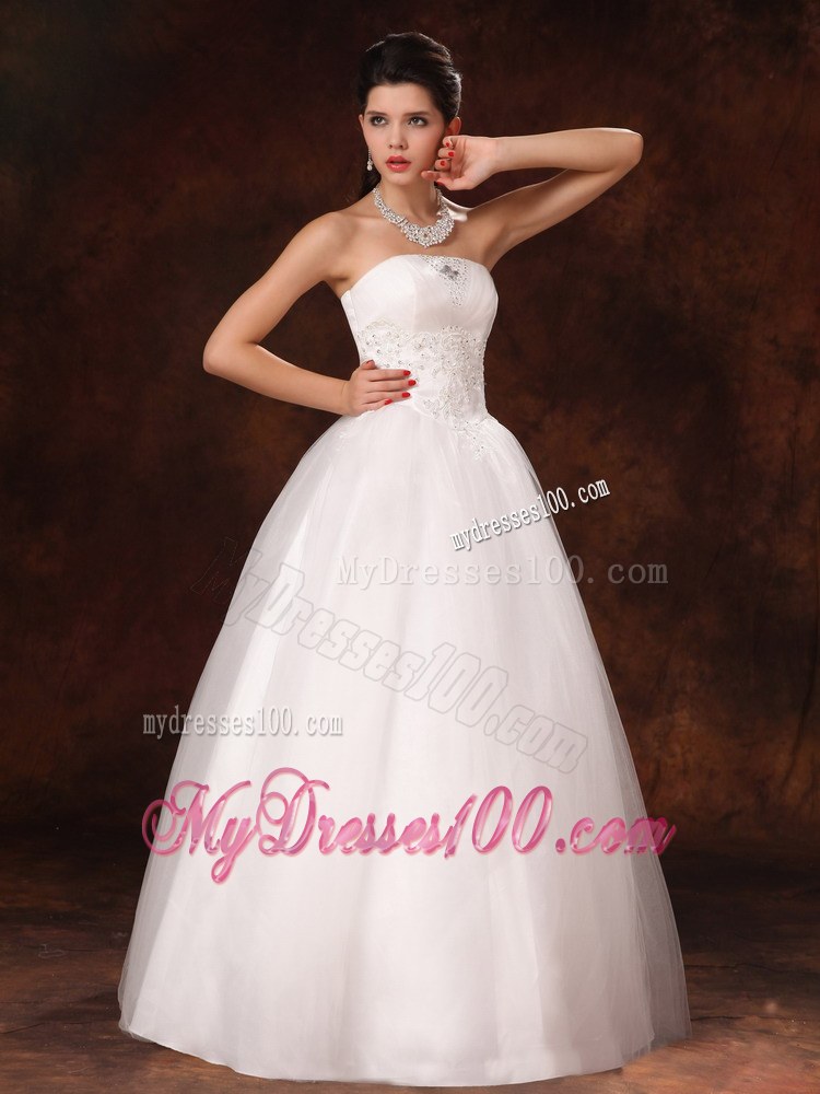 2013 New Arrival Strapless Appliques and Beading Wedding Dresses