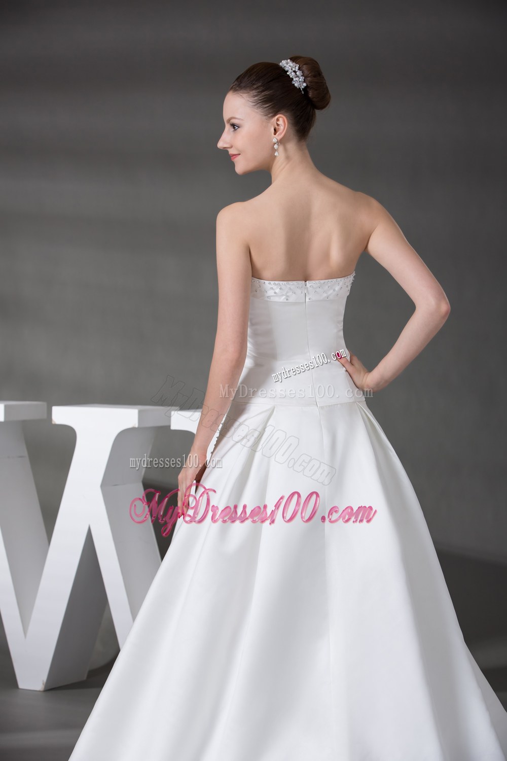Beaded Strapless Chapel Train Elegant Wedding Dresses for 2013