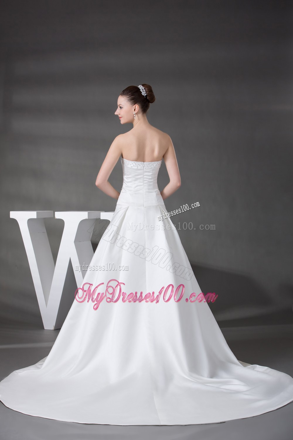 Beaded Strapless Chapel Train Elegant Wedding Dresses for 2013