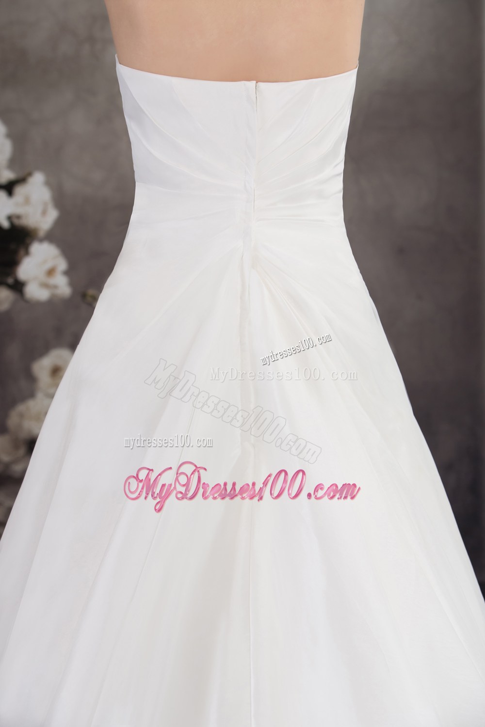 Strapless Hand Made Flower Appliques Court Train Wedding Dresses