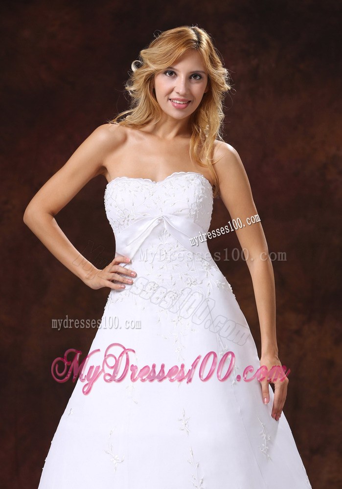 Perfect Strapless Brush Train Wedding Dress With Embroidery
