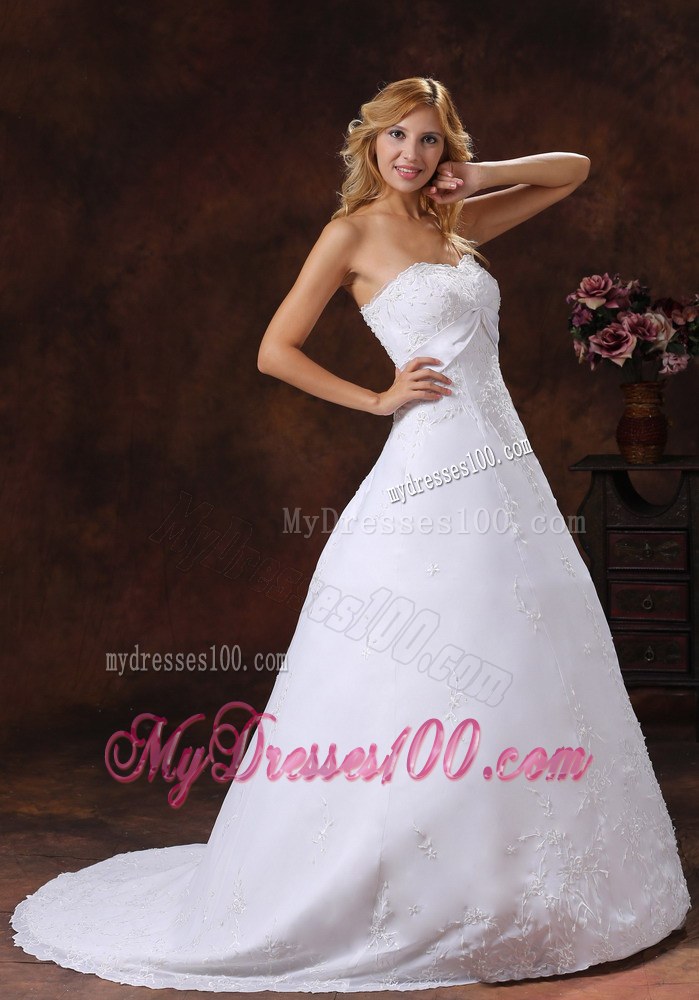 Perfect Strapless Brush Train Wedding Dress With Embroidery