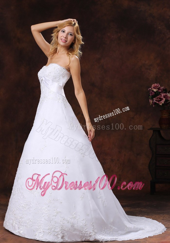 Perfect Strapless Brush Train Wedding Dress With Embroidery