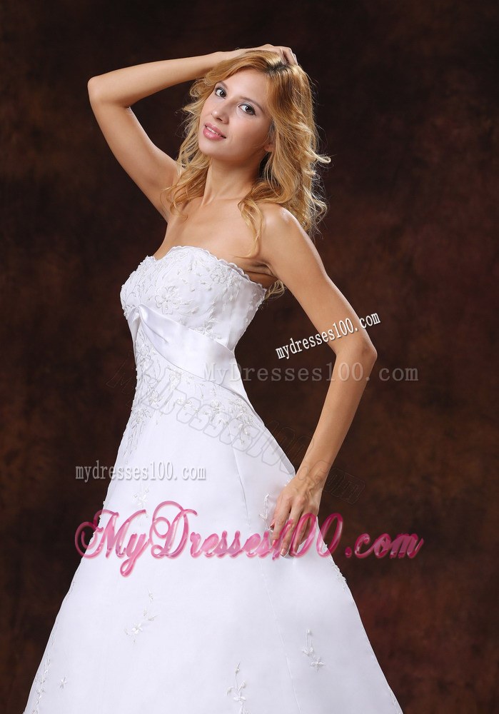 Perfect Strapless Brush Train Wedding Dress With Embroidery
