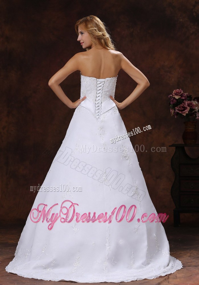 Perfect Strapless Brush Train Wedding Dress With Embroidery