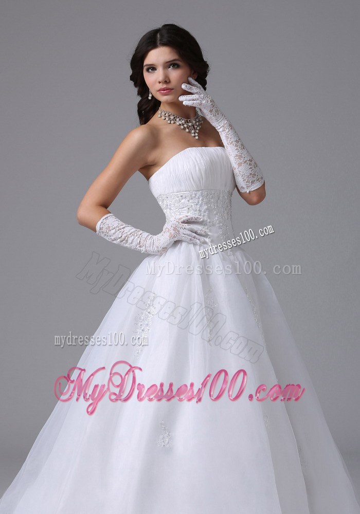 Elegant Strapless Wedding Dresses with Appliques Decorate Waist