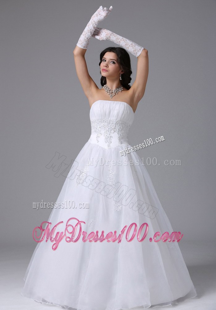 Elegant Strapless Wedding Dresses with Appliques Decorate Waist