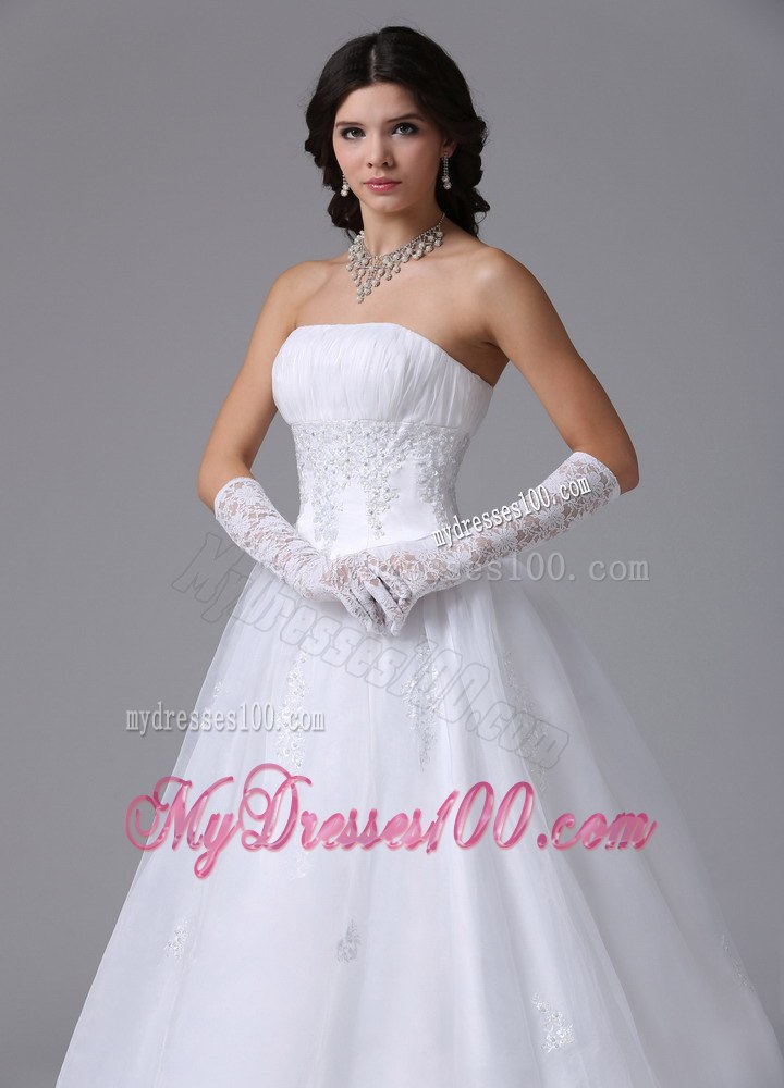 Elegant Strapless Wedding Dresses with Appliques Decorate Waist