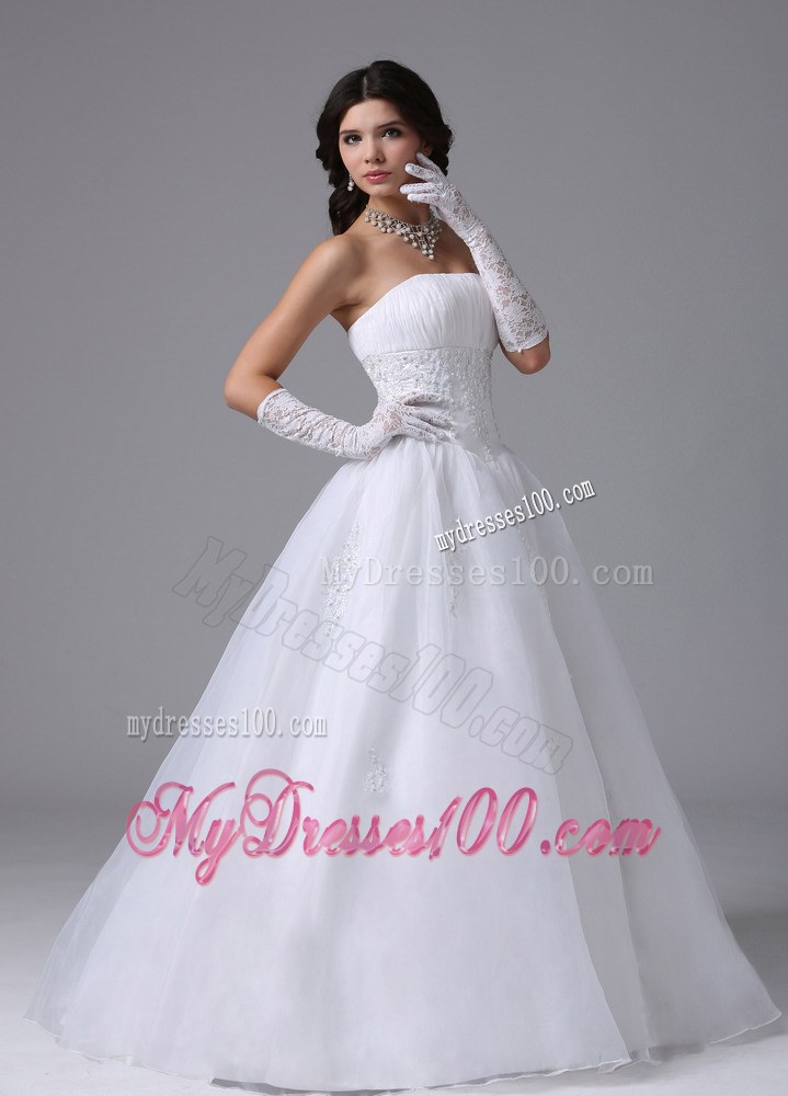 Elegant Strapless Wedding Dresses with Appliques Decorate Waist