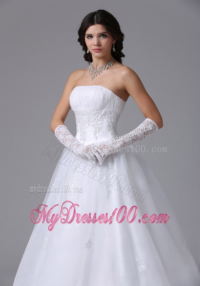 Elegant Strapless Wedding Dresses with Appliques Decorate Waist