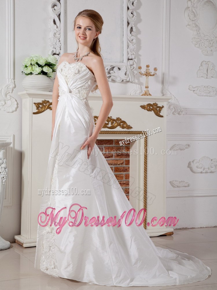 Affordable Sweetheart Court Train Lace Ruched Wedding Dress