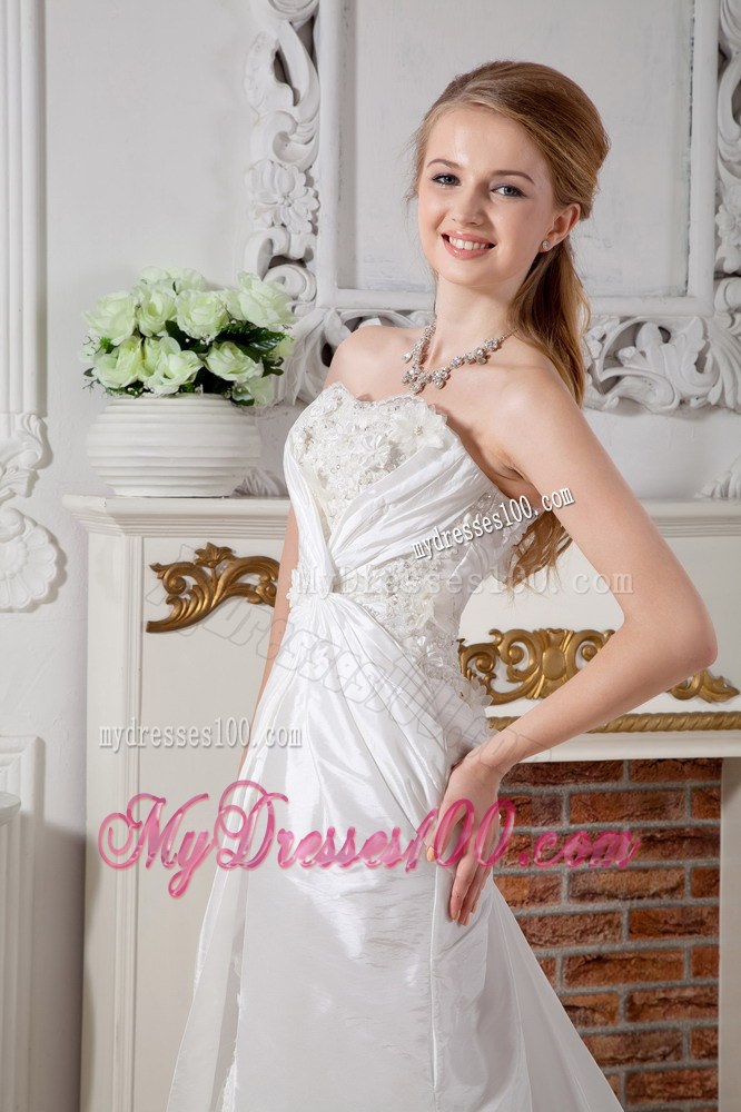 Affordable Sweetheart Court Train Lace Ruched Wedding Dress