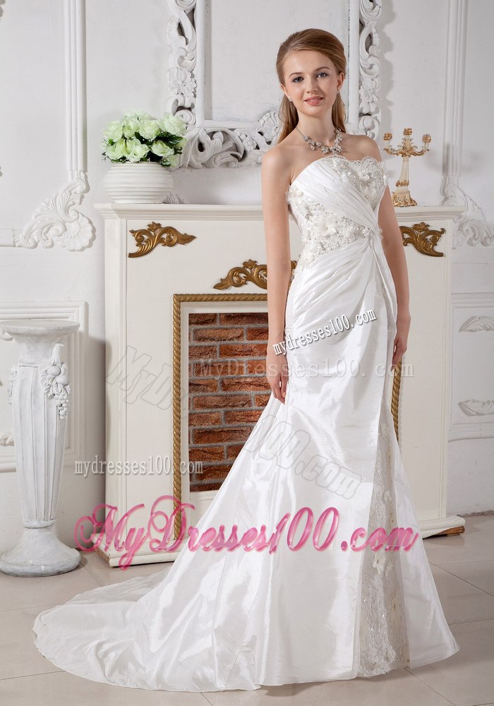 Affordable Sweetheart Court Train Lace Ruched Wedding Dress