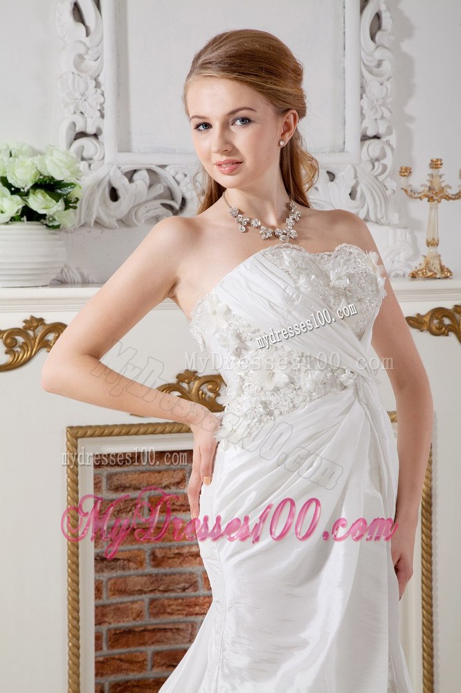 Affordable Sweetheart Court Train Lace Ruched Wedding Dress