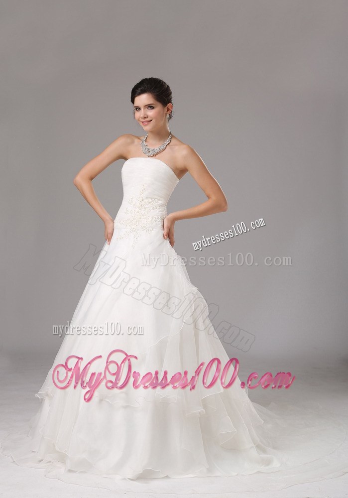 Appliques Custom Made Ruched Strapless Pretty Wedding Dresses