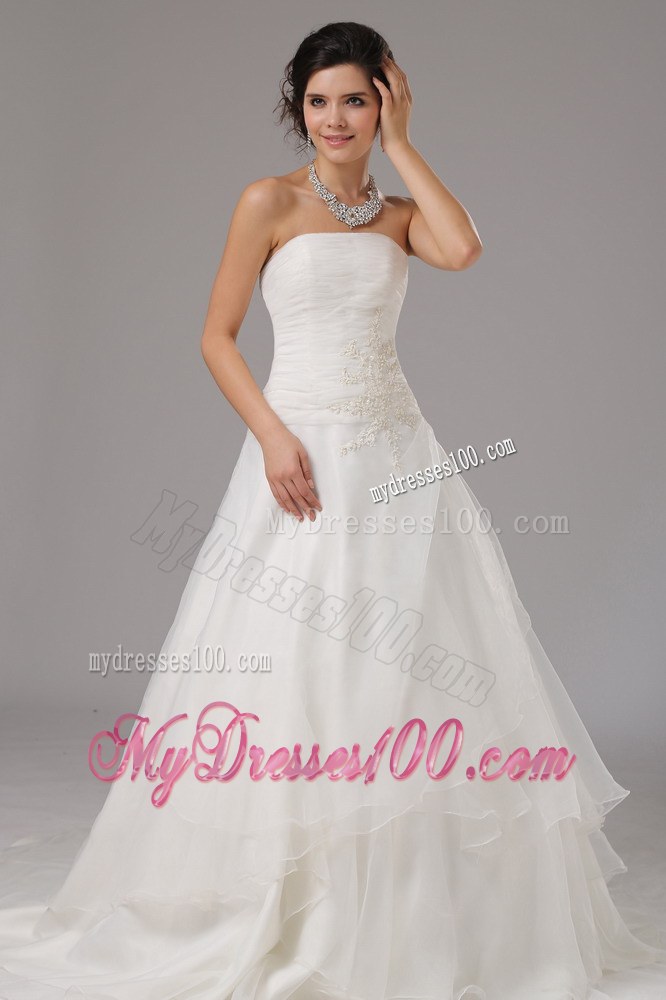 Appliques Custom Made Ruched Strapless Pretty Wedding Dresses