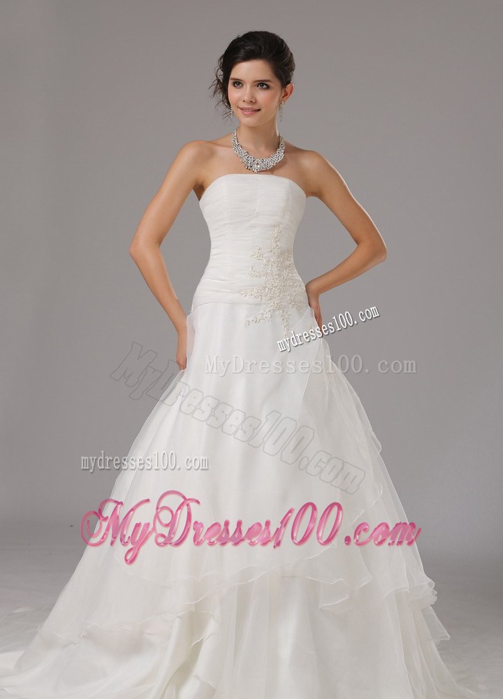Appliques Custom Made Ruched Strapless Pretty Wedding Dresses