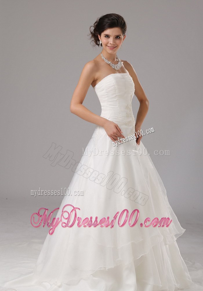 Appliques Custom Made Ruched Strapless Pretty Wedding Dresses