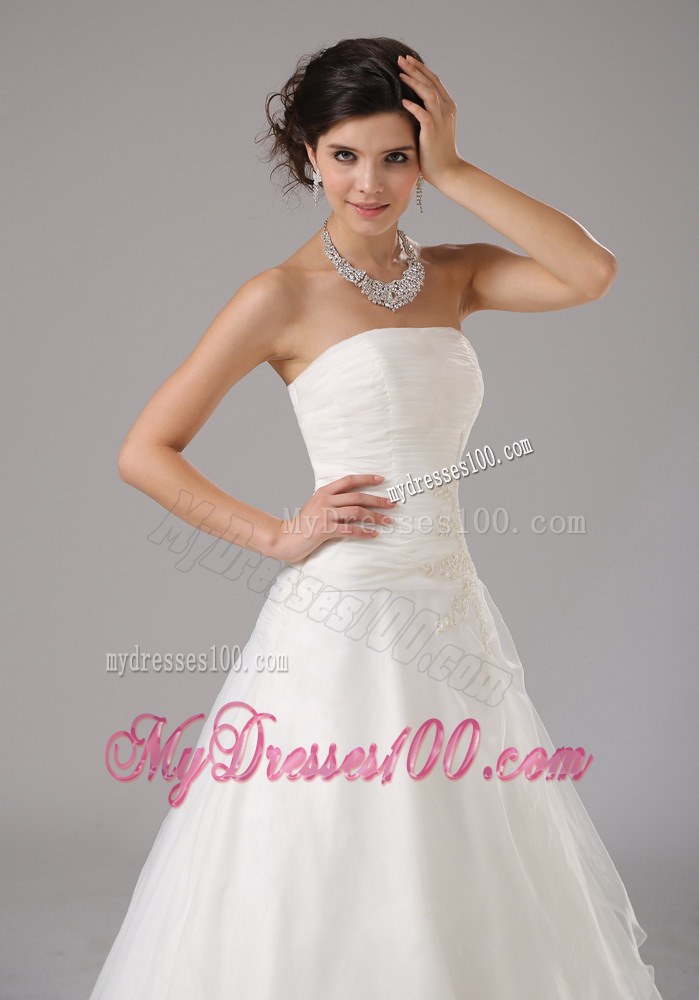 Appliques Custom Made Ruched Strapless Pretty Wedding Dresses