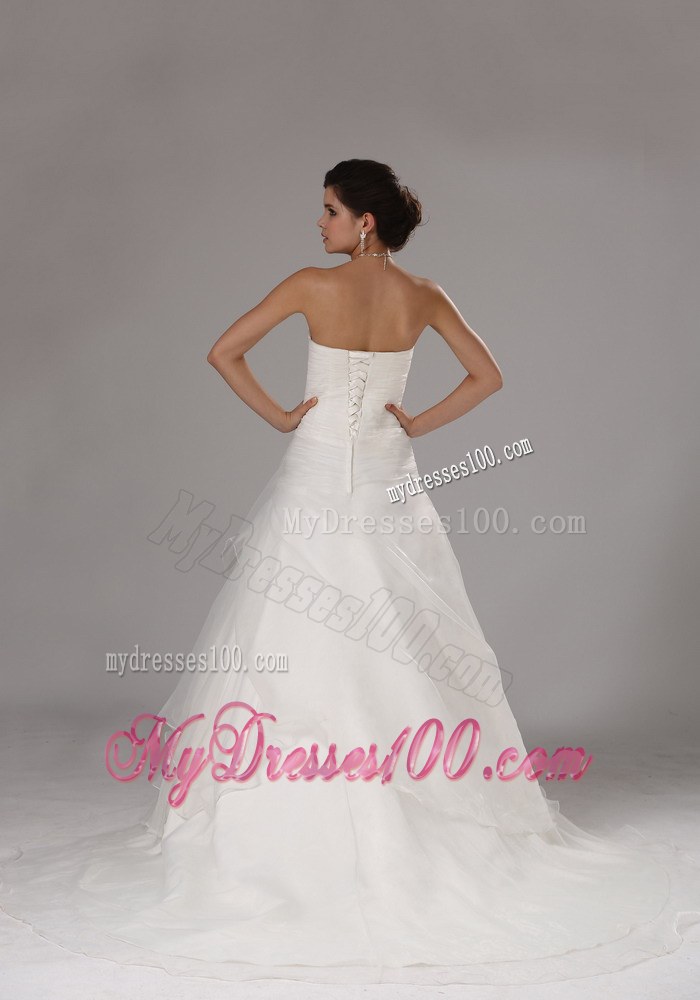 Appliques Custom Made Ruched Strapless Pretty Wedding Dresses