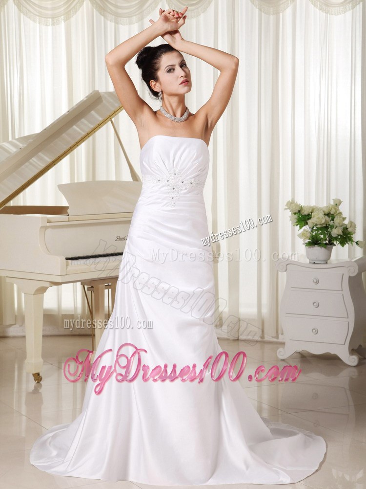 Appliques Strapless Custom Made Column Bridal Gowns for Cheap