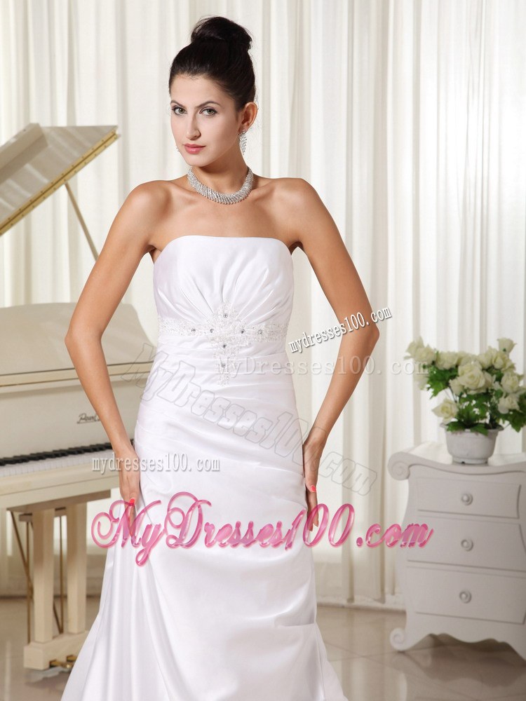 Appliques Strapless Custom Made Column Bridal Gowns for Cheap