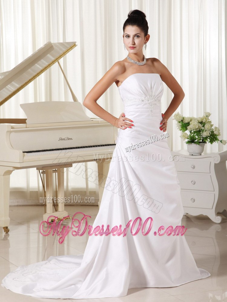 Appliques Strapless Custom Made Column Bridal Gowns for Cheap