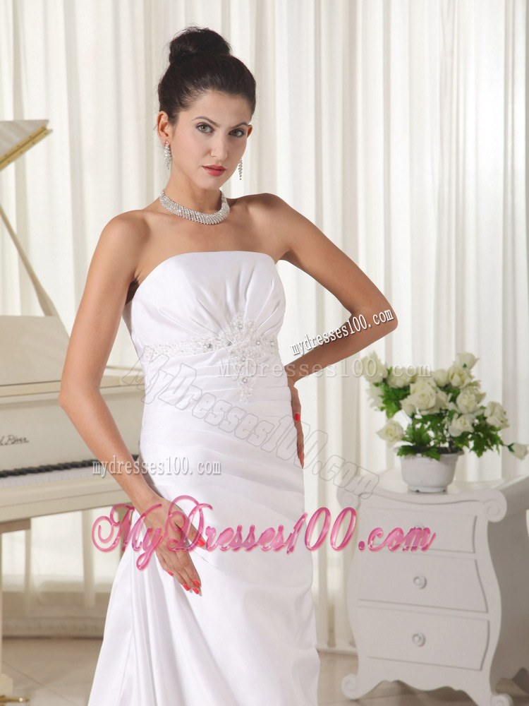 Appliques Strapless Custom Made Column Bridal Gowns for Cheap