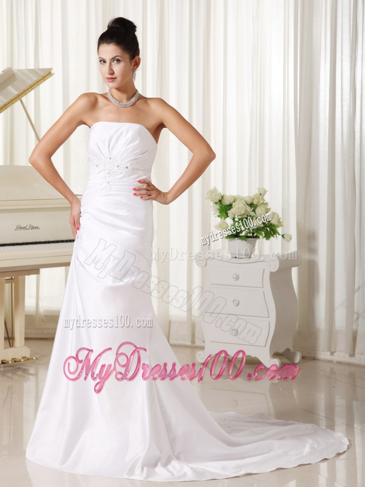 Appliques Strapless Custom Made Column Bridal Gowns for Cheap