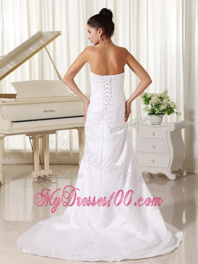 Appliques Strapless Custom Made Column Bridal Gowns for Cheap